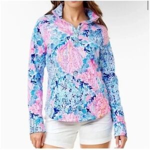 Lilly Pulitzer Skipper Popover Resort Sweater Small Tropical Pink Blue Shell